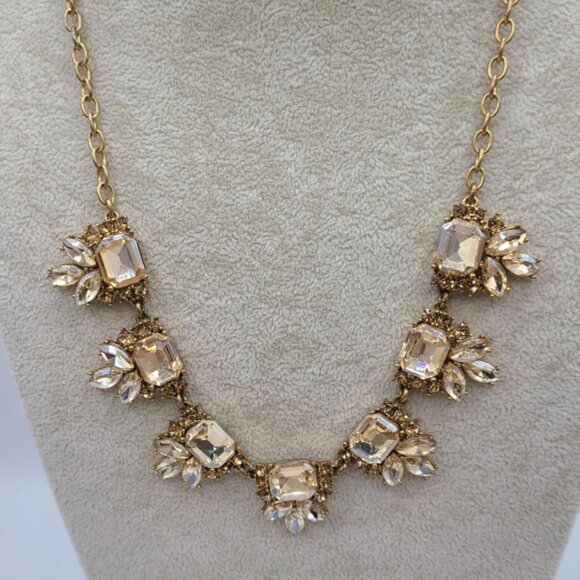 J Crew Gold Crystal Statement Necklace - Picture 1 of 9